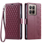 For Xiaomi 17T Pro Leather Case Rhombus Texture Wallet Stand Phone Cover with Wrist Strap