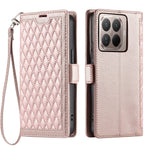 For Xiaomi 17T Pro Leather Case Rhombus Texture Wallet Stand Phone Cover with Wrist Strap
