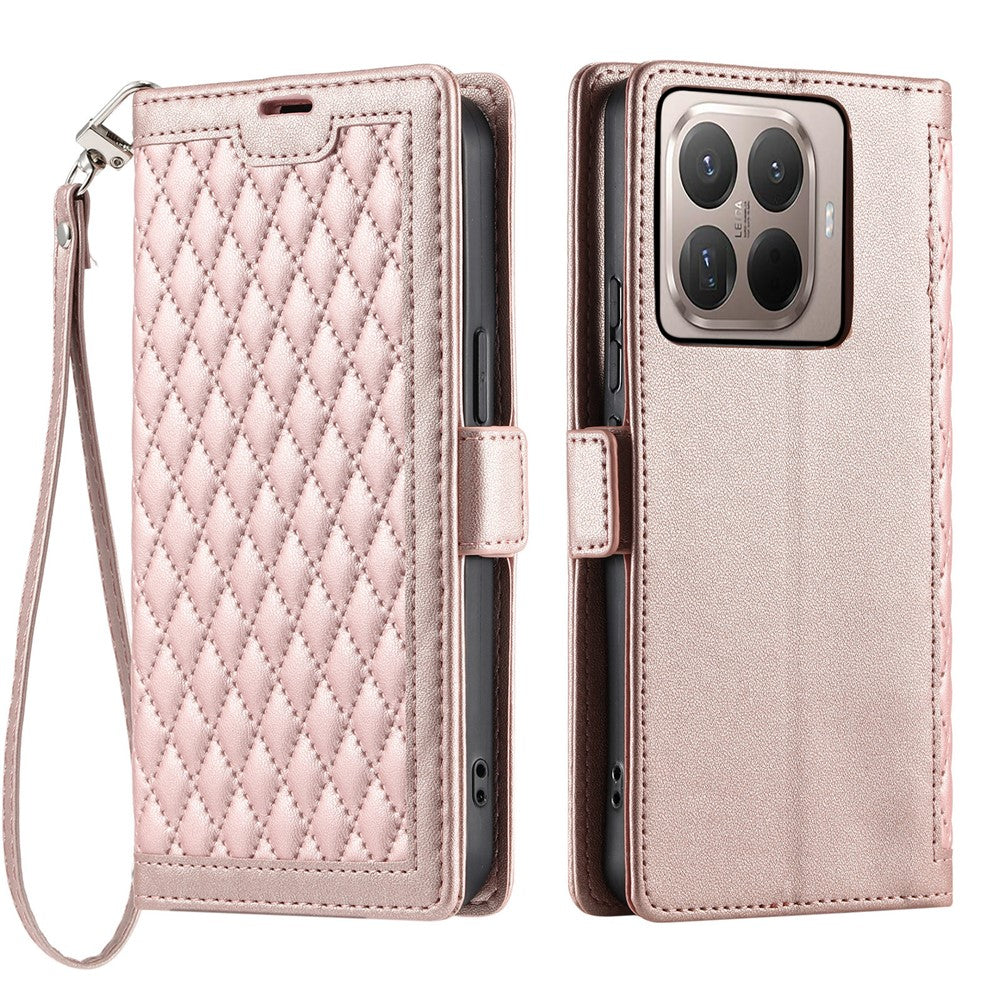 For Xiaomi 17T Pro Leather Case Rhombus Texture Wallet Stand Phone Cover with Wrist Strap