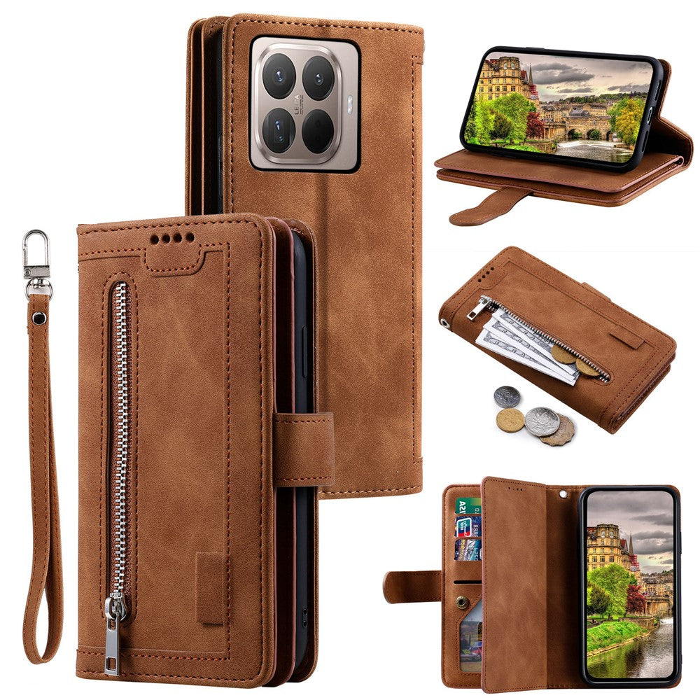 For Xiaomi 17T Pro Case 9 Card Slots Zipper Wallet PU Leather Phone Cover with Wrist Strap