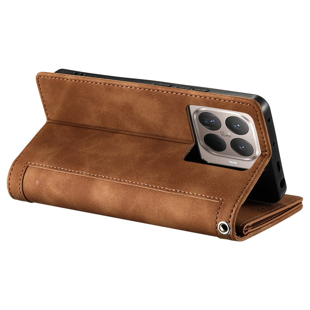 For Xiaomi 17T Pro Case 9 Card Slots Zipper Wallet PU Leather Phone Cover with Wrist Strap
