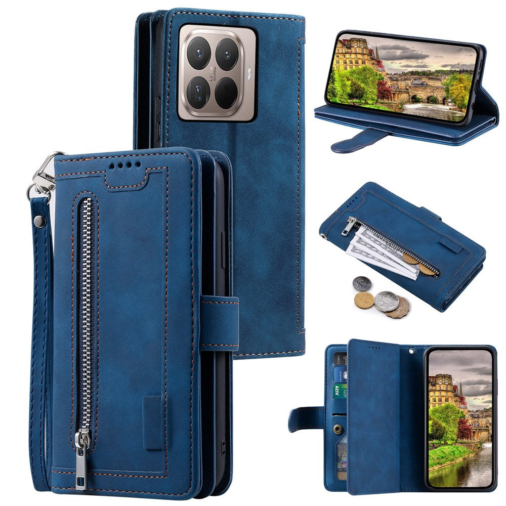 For Xiaomi 17T Pro Case 9 Card Slots Zipper Wallet PU Leather Phone Cover with Wrist Strap
