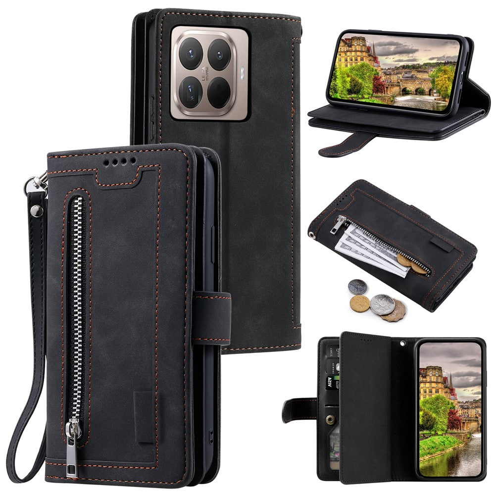 For Xiaomi 17T Pro Case 9 Card Slots Zipper Wallet PU Leather Phone Cover with Wrist Strap