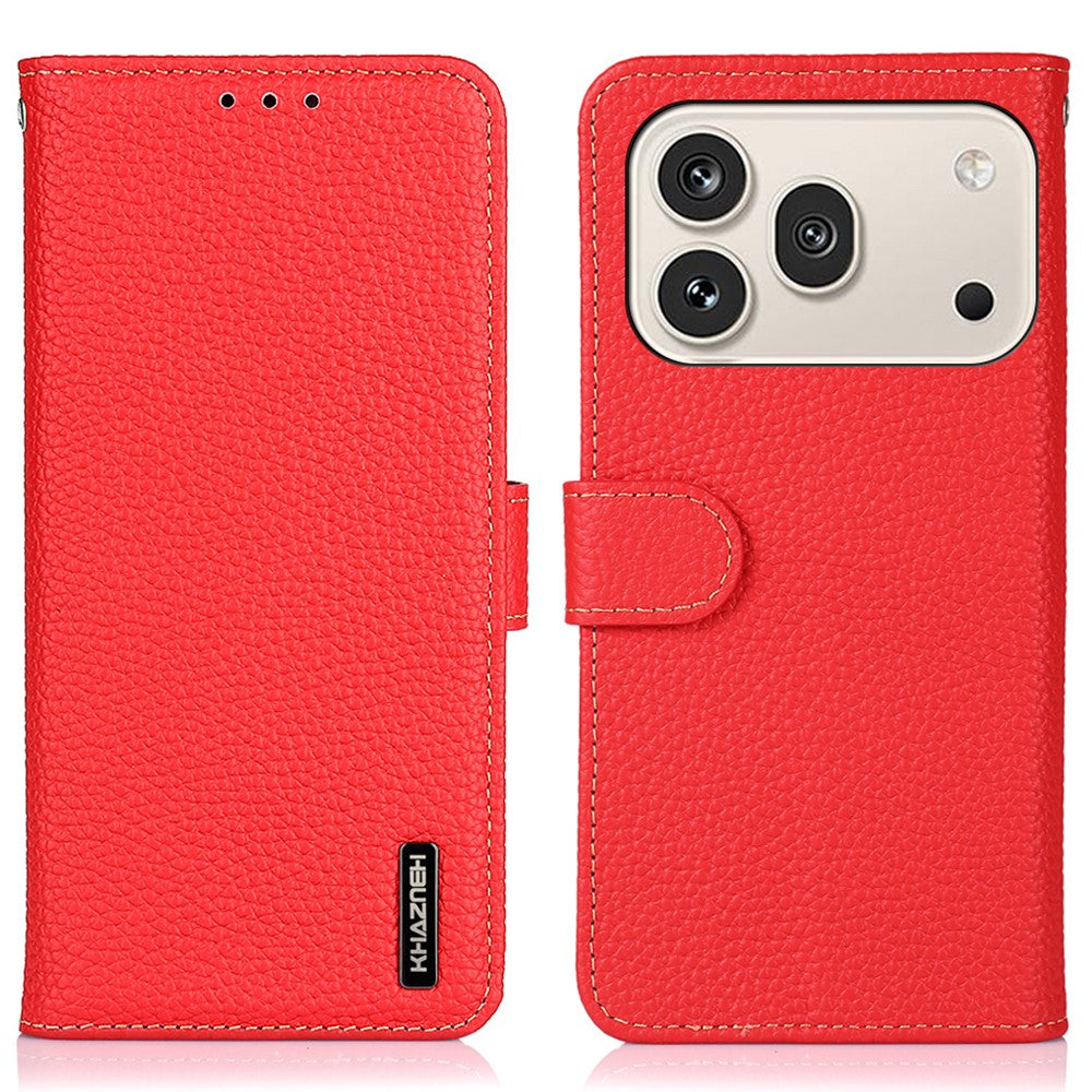 KHAZNEH For Honor 600 5G  /  600 Pro 5G Wallet Case Litchi Texture Genuine Cow Leather Flip Phone Cover