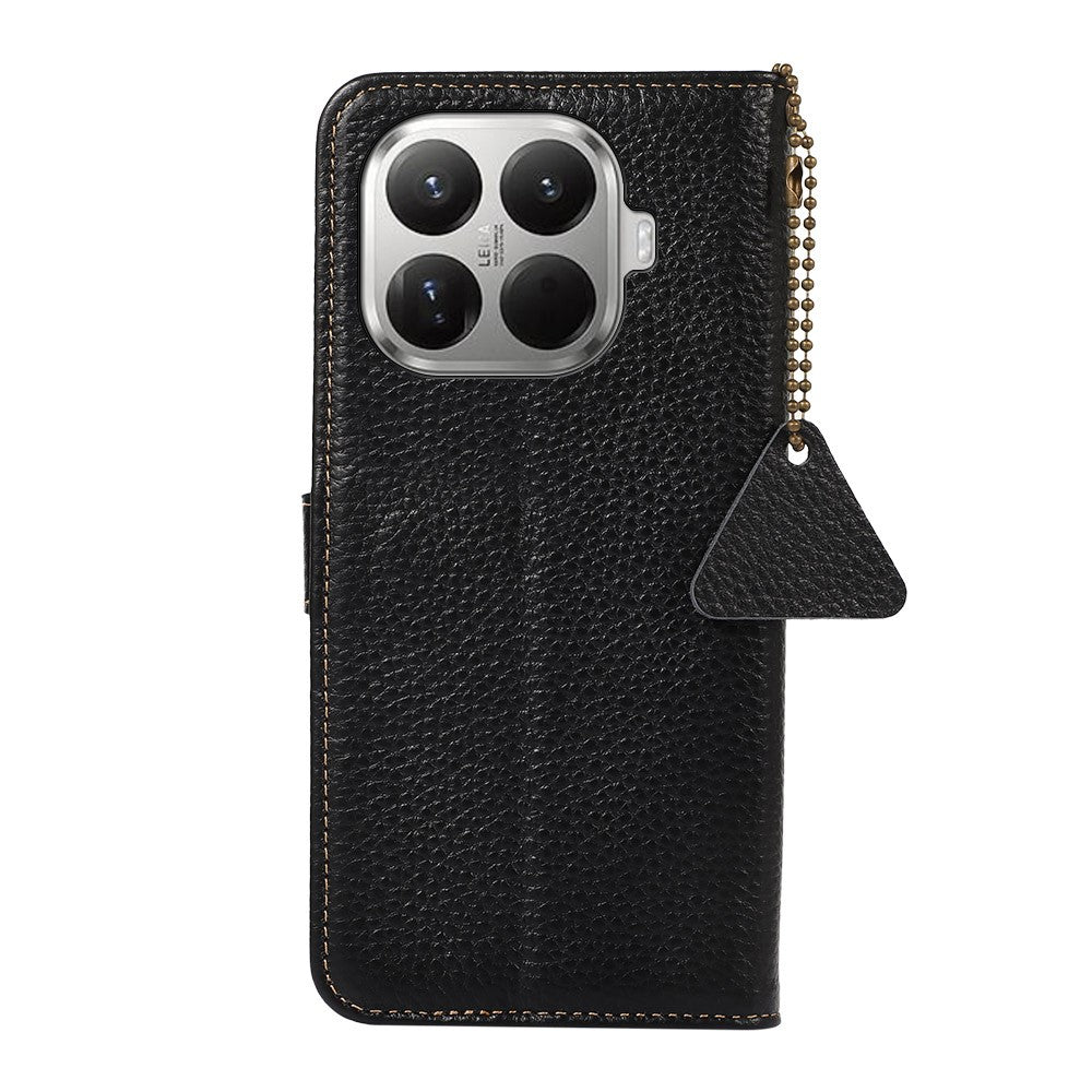 For Xiaomi 17T Case RFID Blocking Genuine Cow Leather Phone Cover Litchi Texture