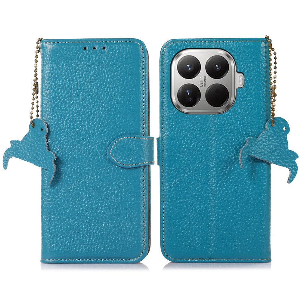 For Xiaomi 17T Case RFID Blocking Genuine Cow Leather Phone Cover Litchi Texture