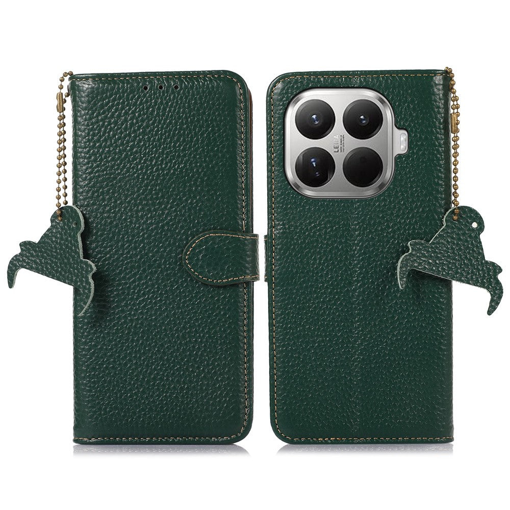 For Xiaomi 17T Case RFID Blocking Genuine Cow Leather Phone Cover Litchi Texture