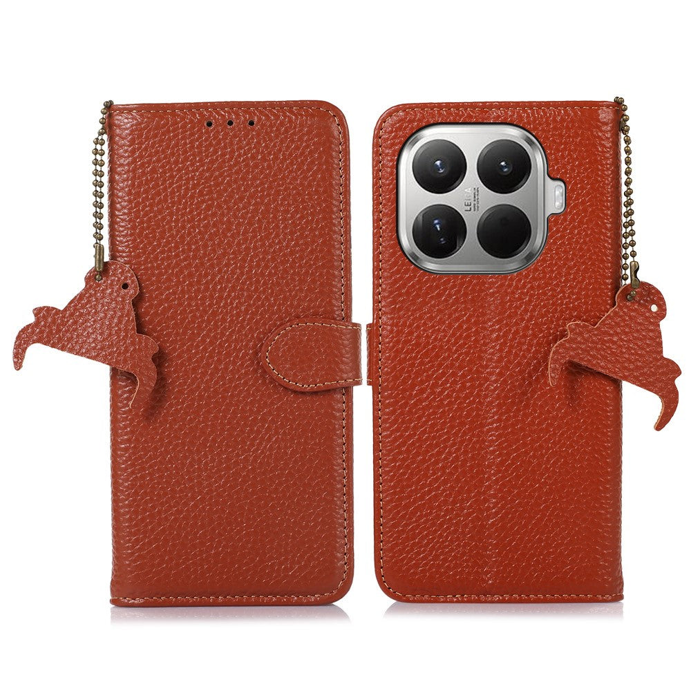 For Xiaomi 17T Case RFID Blocking Genuine Cow Leather Phone Cover Litchi Texture