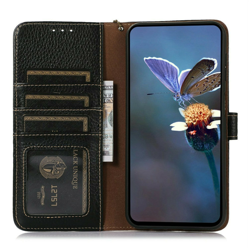 Til Honor 600 Pro 5G Etui RFID-blokerende ægte okselæder telefoncover Litchi-tekstur