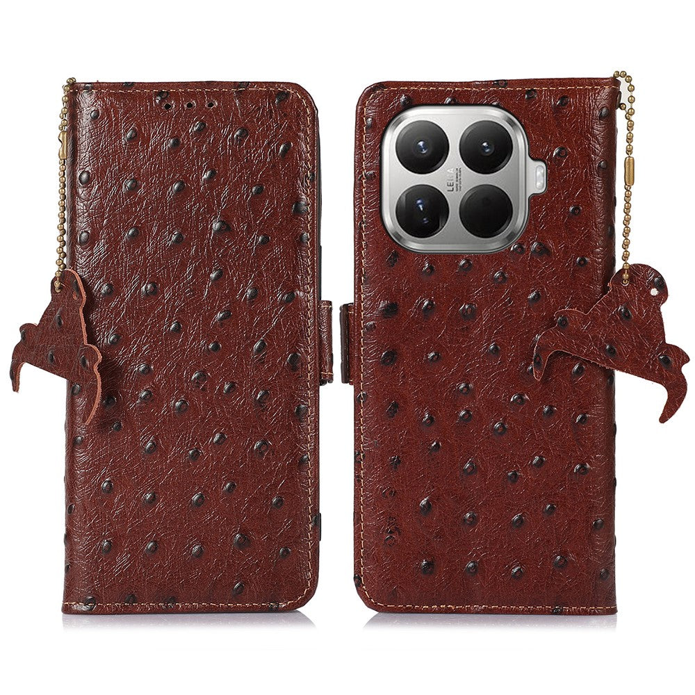 For Xiaomi 17T Pro Case RFID Blocking Genuine Cow Leather Phone Case Ostrich Texture