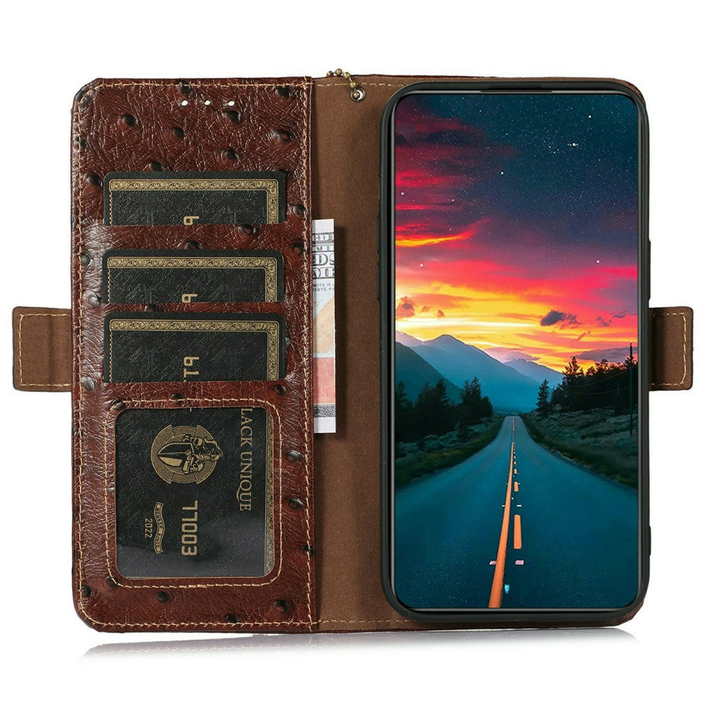 For Xiaomi 17T Pro Case RFID Blocking Genuine Cow Leather Phone Case Ostrich Texture