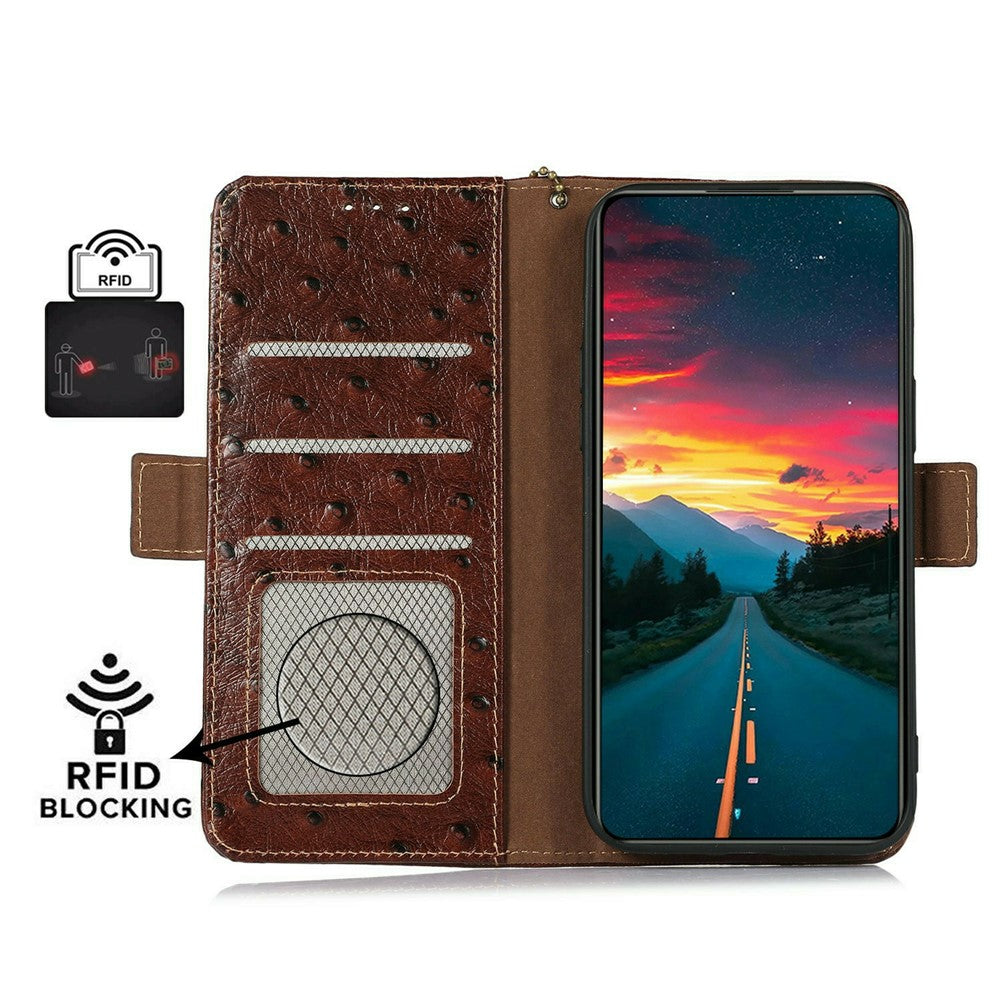 For Xiaomi 17T Pro Case RFID Blocking Genuine Cow Leather Phone Case Ostrich Texture