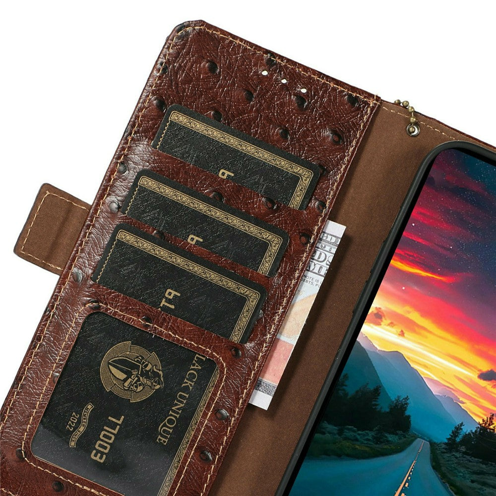 For Xiaomi 17T Pro Case RFID Blocking Genuine Cow Leather Phone Case Ostrich Texture