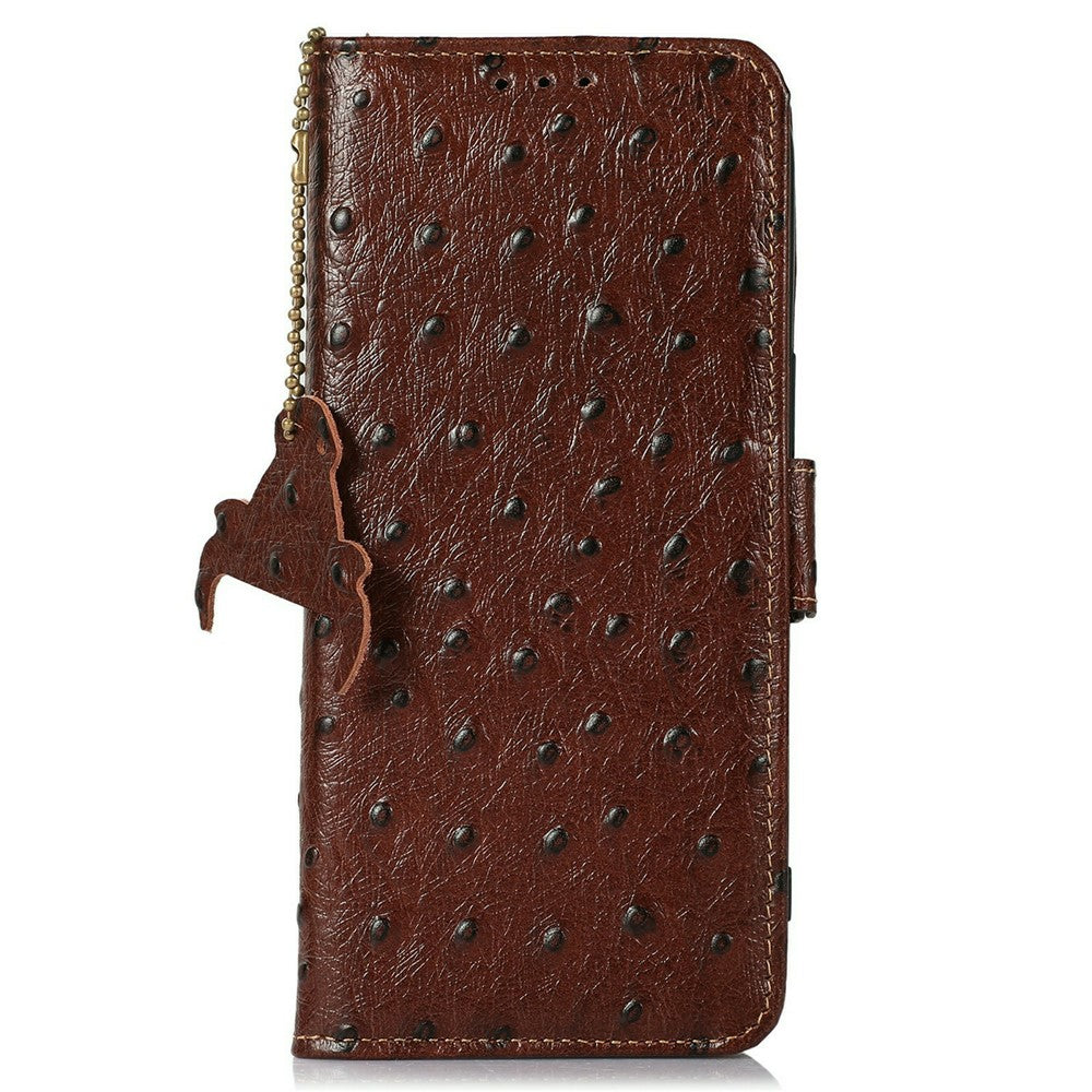 For Xiaomi 17T Pro Case RFID Blocking Genuine Cow Leather Phone Case Ostrich Texture