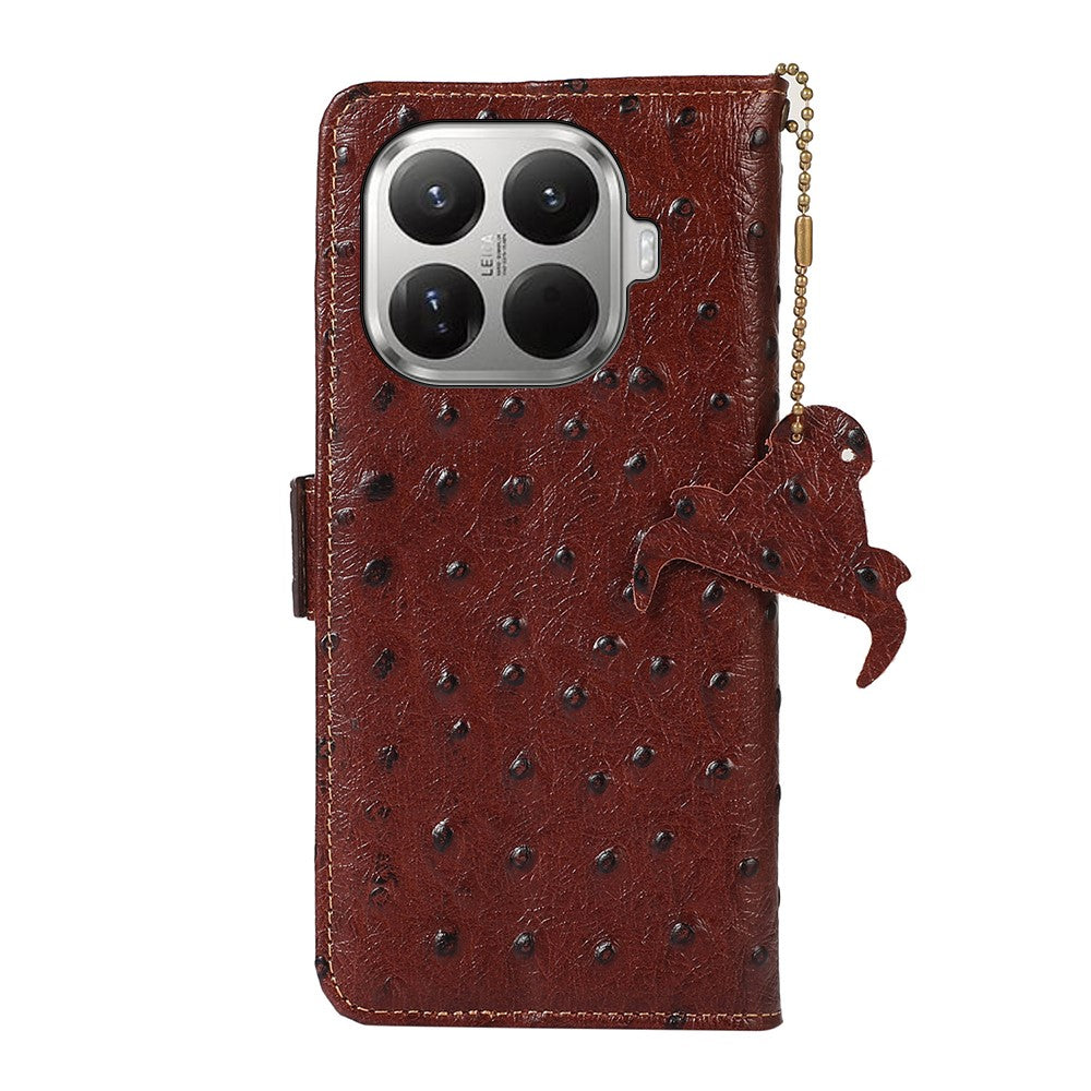 For Xiaomi 17T Pro Case RFID Blocking Genuine Cow Leather Phone Case Ostrich Texture