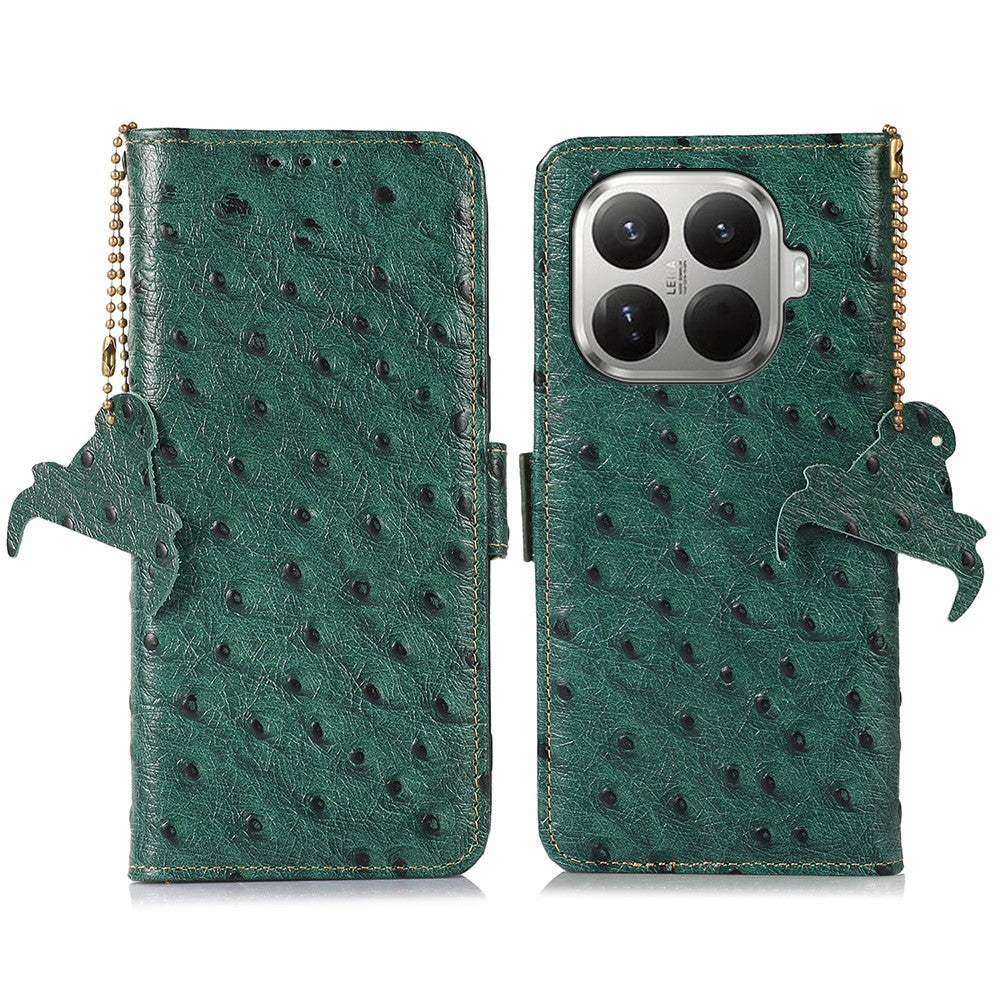 For Xiaomi 17T Pro Case RFID Blocking Genuine Cow Leather Phone Case Ostrich Texture