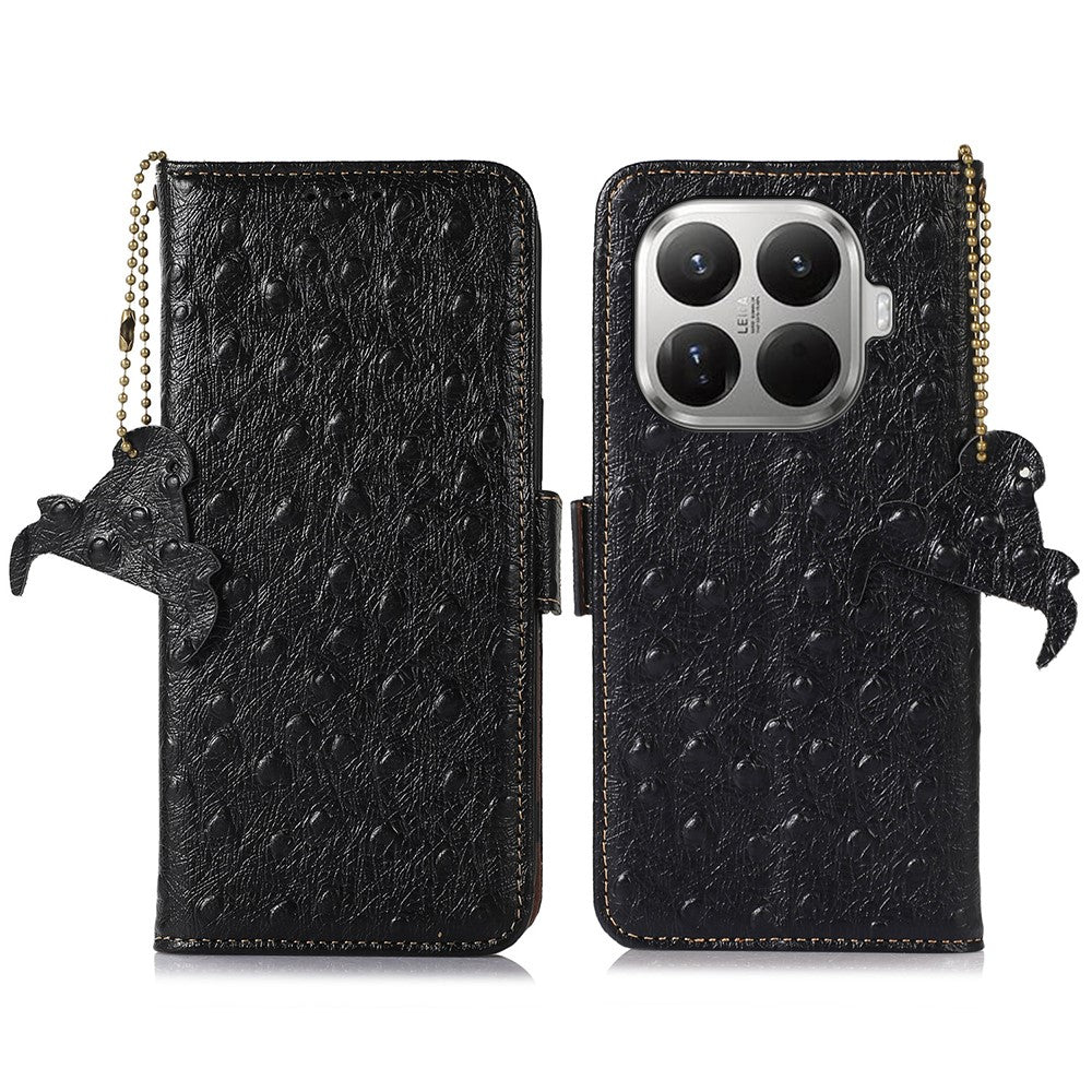 For Xiaomi 17T Pro Case RFID Blocking Genuine Cow Leather Phone Case Ostrich Texture