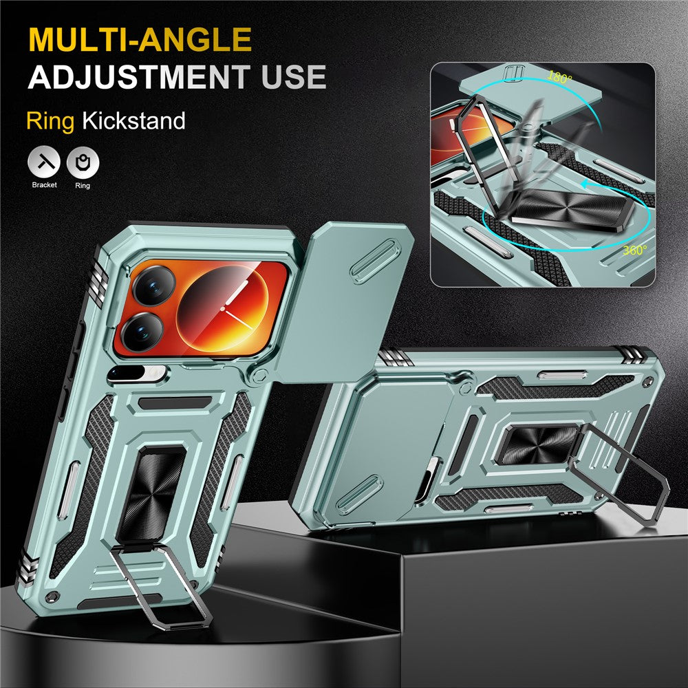 For Xiaomi 17 Pro Max Case Kickstand Slide Lens Lid PC + TPU Drop-Proof Phone Cover