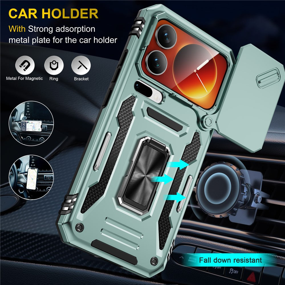 For Xiaomi 17 Pro Max Case Kickstand Slide Lens Lid PC + TPU Drop-Proof Phone Cover
