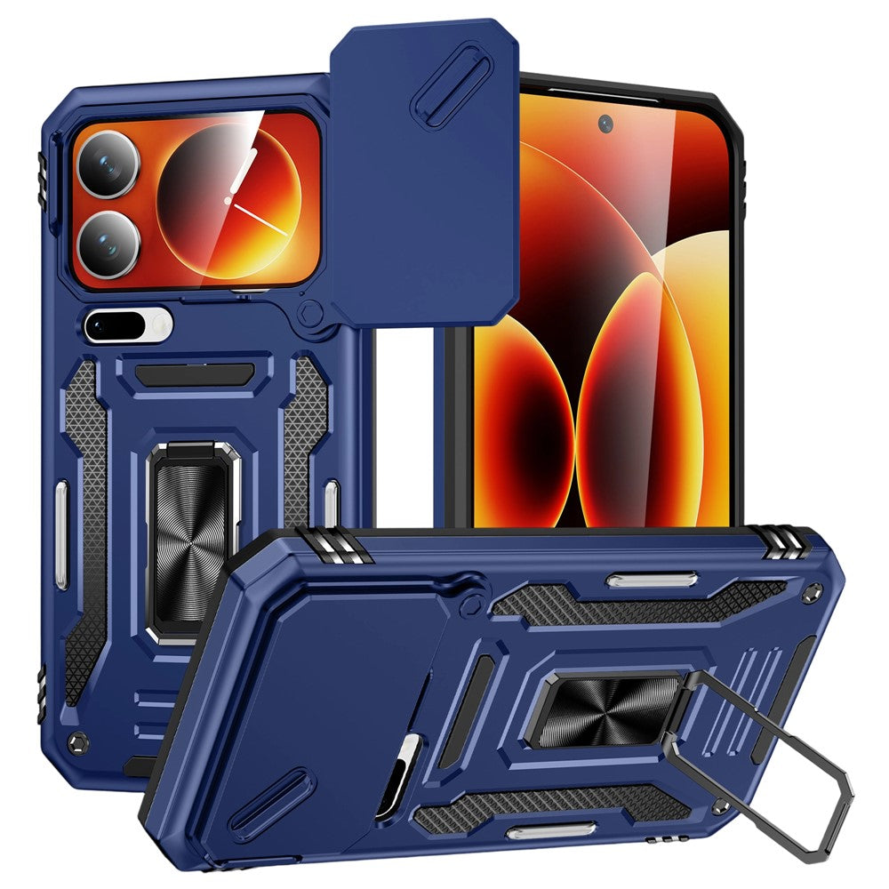 For Xiaomi 17 Pro Max Case Kickstand Slide Lens Lid PC + TPU Drop-Proof Phone Cover