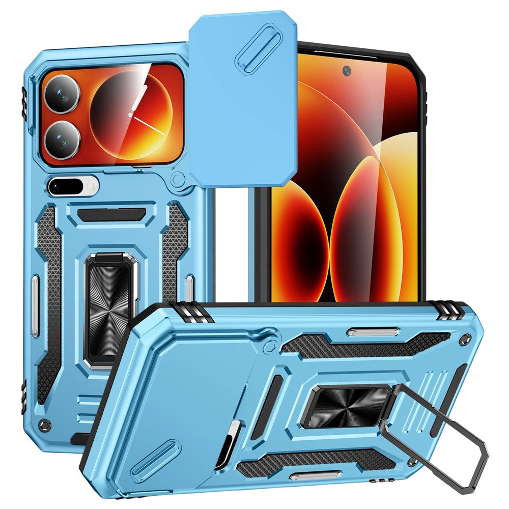 For Xiaomi 17 Pro Max Case Kickstand Slide Lens Lid PC + TPU Drop-Proof Phone Cover