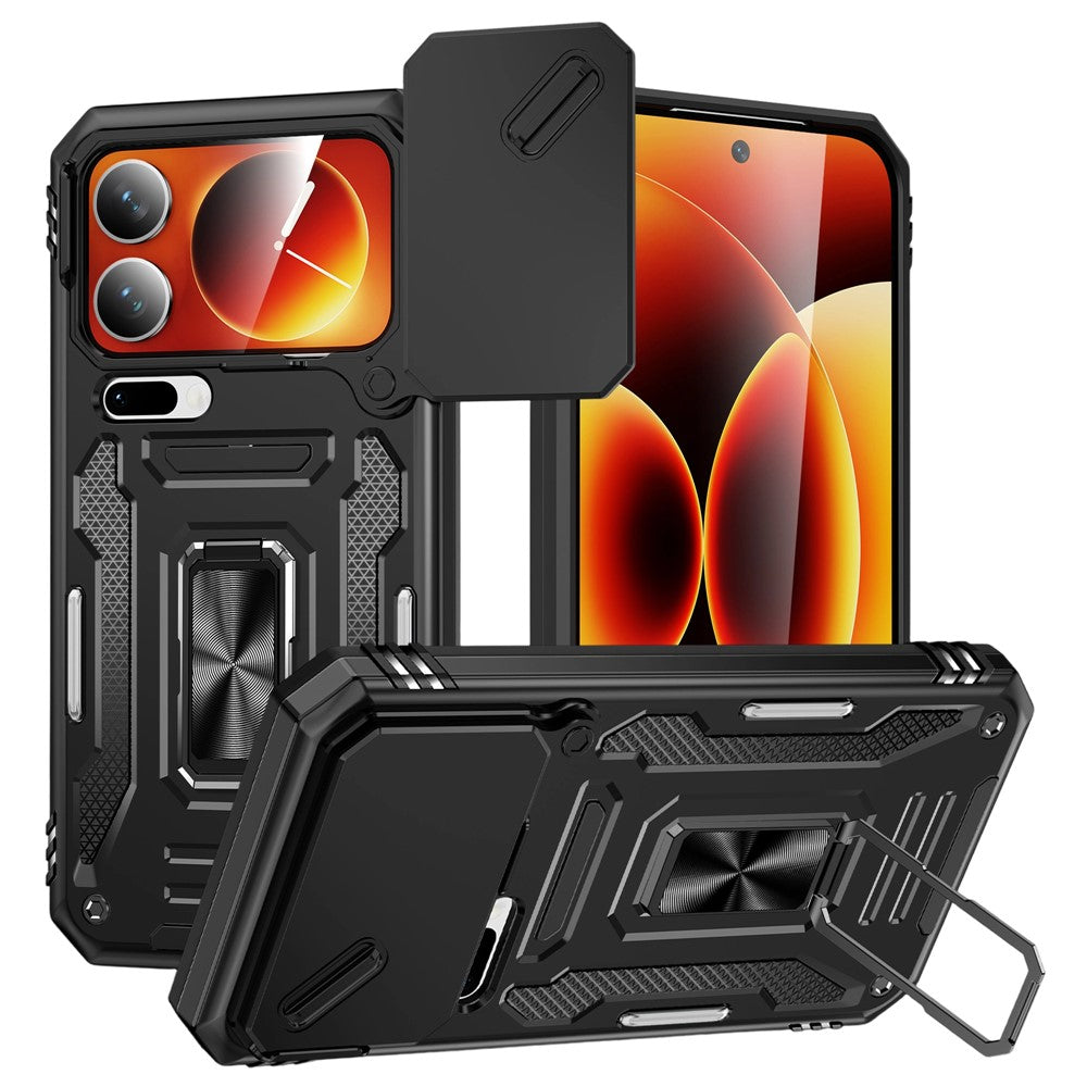 For Xiaomi 17 Pro Max Case Kickstand Slide Lens Lid PC + TPU Drop-Proof Phone Cover