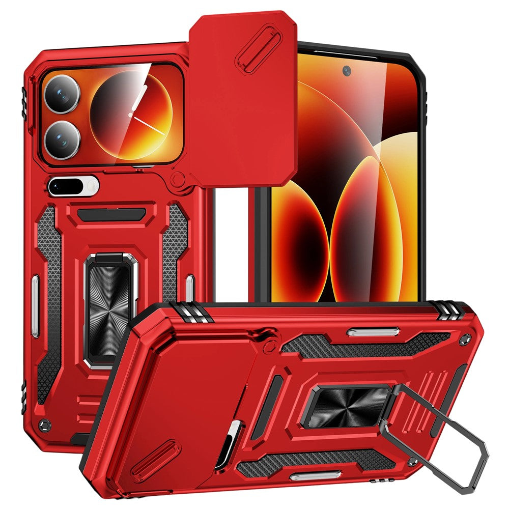 For Xiaomi 17 Pro Max Case Kickstand Slide Lens Lid PC + TPU Drop-Proof Phone Cover