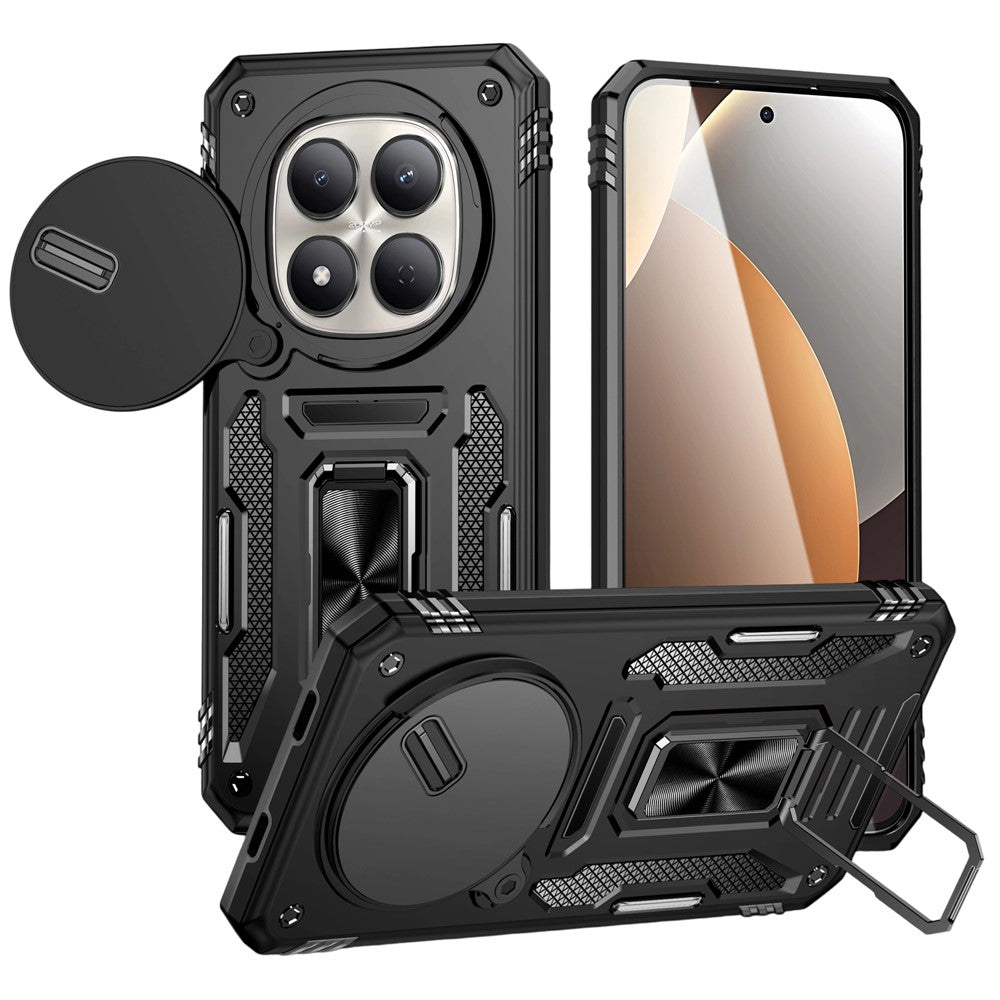 Kickstand Case For Xiaomi Redmi Note 15 4G (Global) / Note 15 5G (Global) / Poco M8 5G Slide Lens Lid PC + TPU Drop-Proof Phone Cover