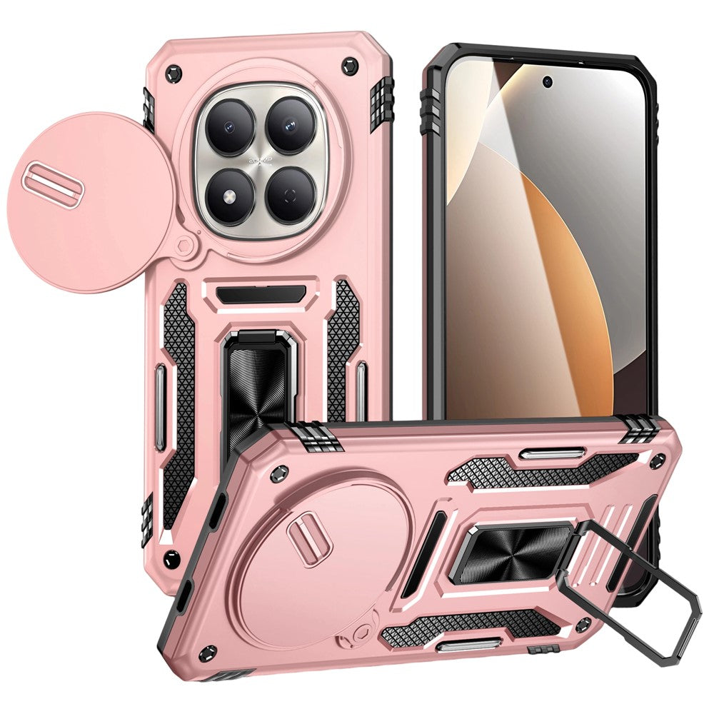 Kickstand Case For Xiaomi Redmi Note 15 4G (Global) / Note 15 5G (Global) / Poco M8 5G Slide Lens Lid PC + TPU Drop-Proof Phone Cover