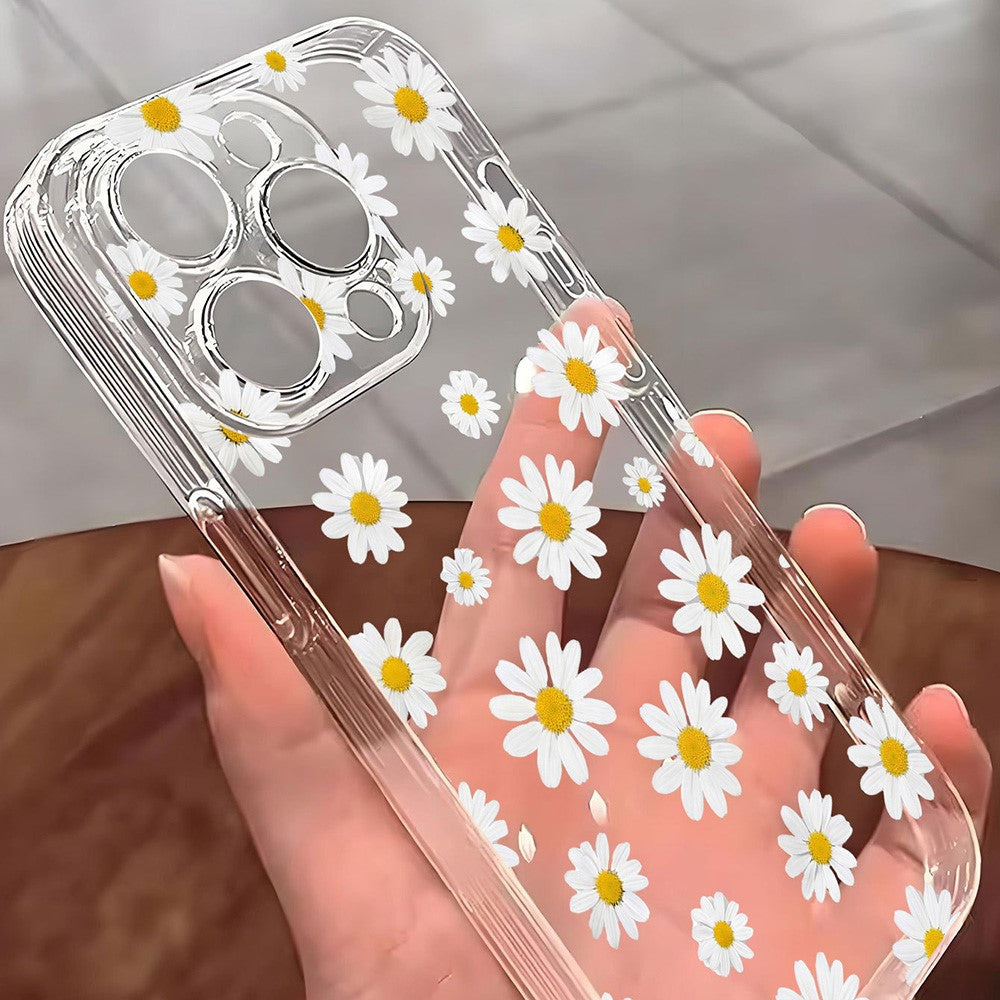 For iPhone 13 Pro Case Daisy Pattern Clear TPU Phone Back Cover