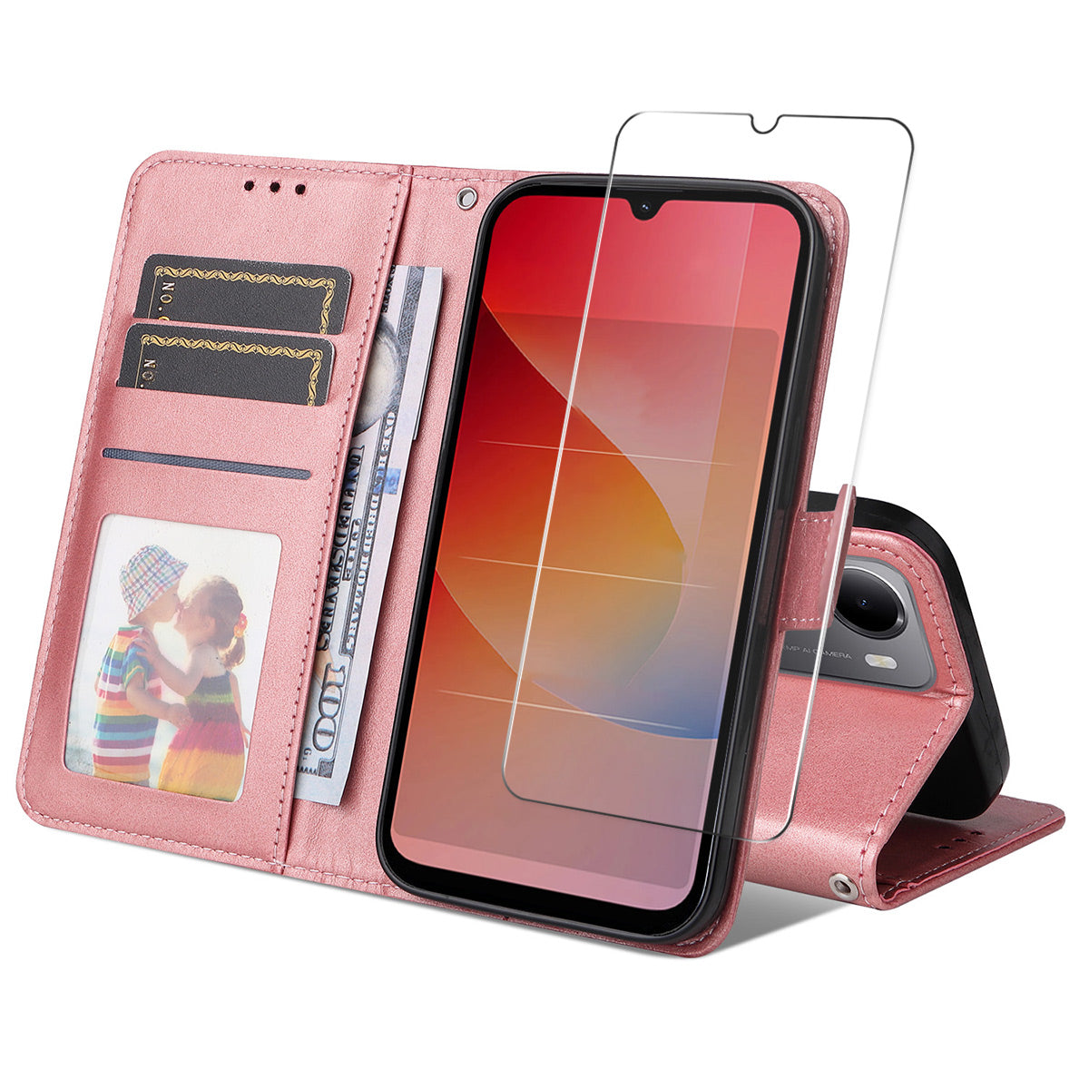 HAT PRINCE för Xiaomi Redmi 15a 5G PU-läder plånboksfodral ENKAY mobilstativ med 9H härdat glas
