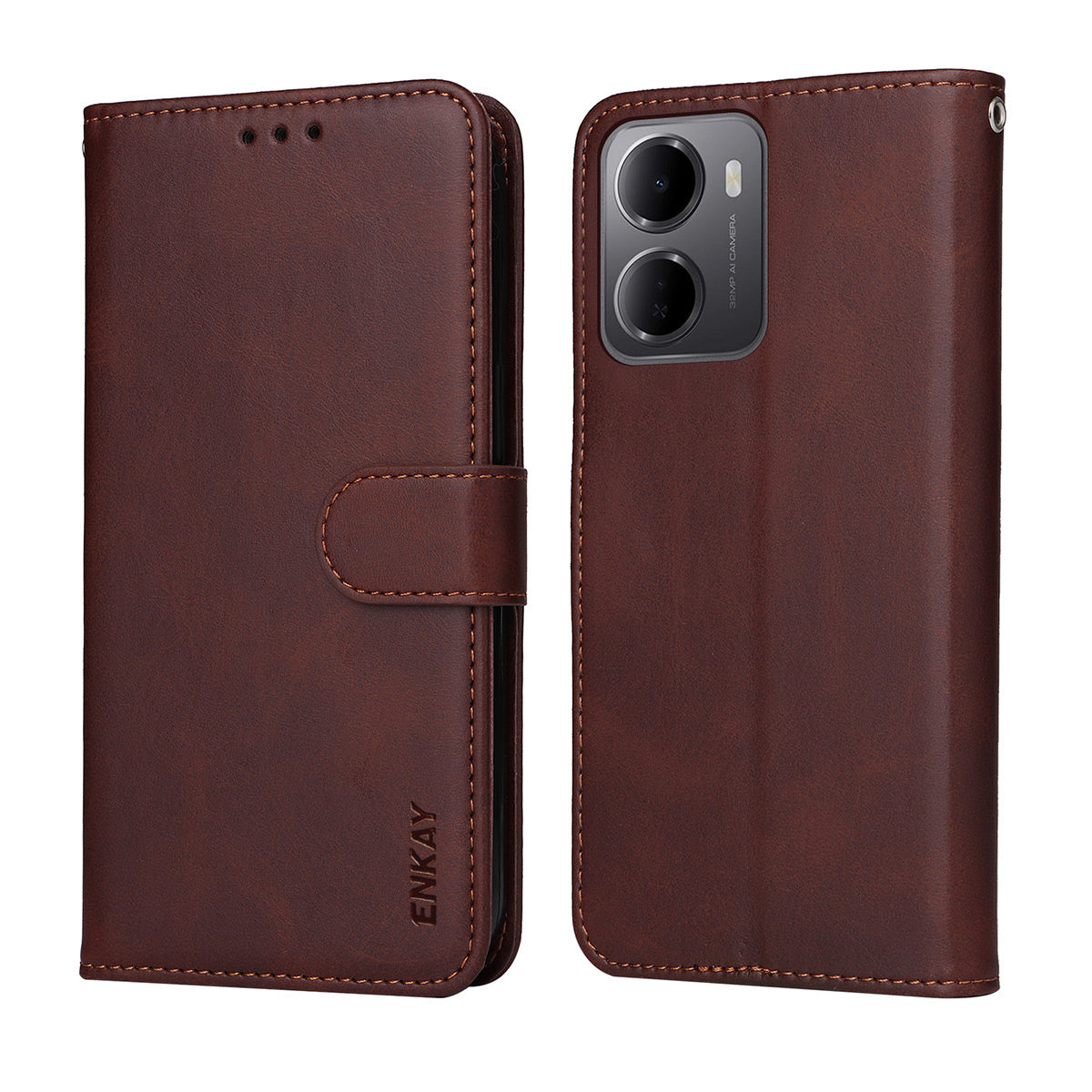 HAT PRINCE för Xiaomi Redmi 15a 5G PU-läder plånboksfodral ENKAY mobilstativ med 9H härdat glas