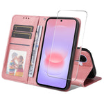 HAT PRINCE för Samsung Galaxy A27 5G PU-läder plånboksfodral ENKAY mobilstativ med 9H härdat glas