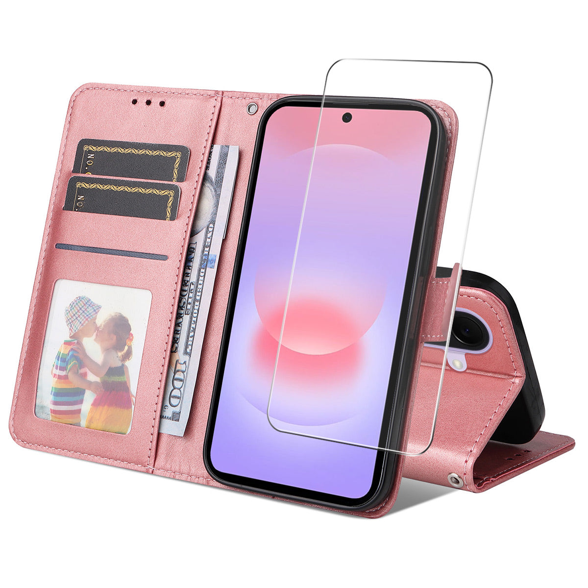 HAT PRINCE för Samsung Galaxy A27 5G PU-läder plånboksfodral ENKAY mobilstativ med 9H härdat glas