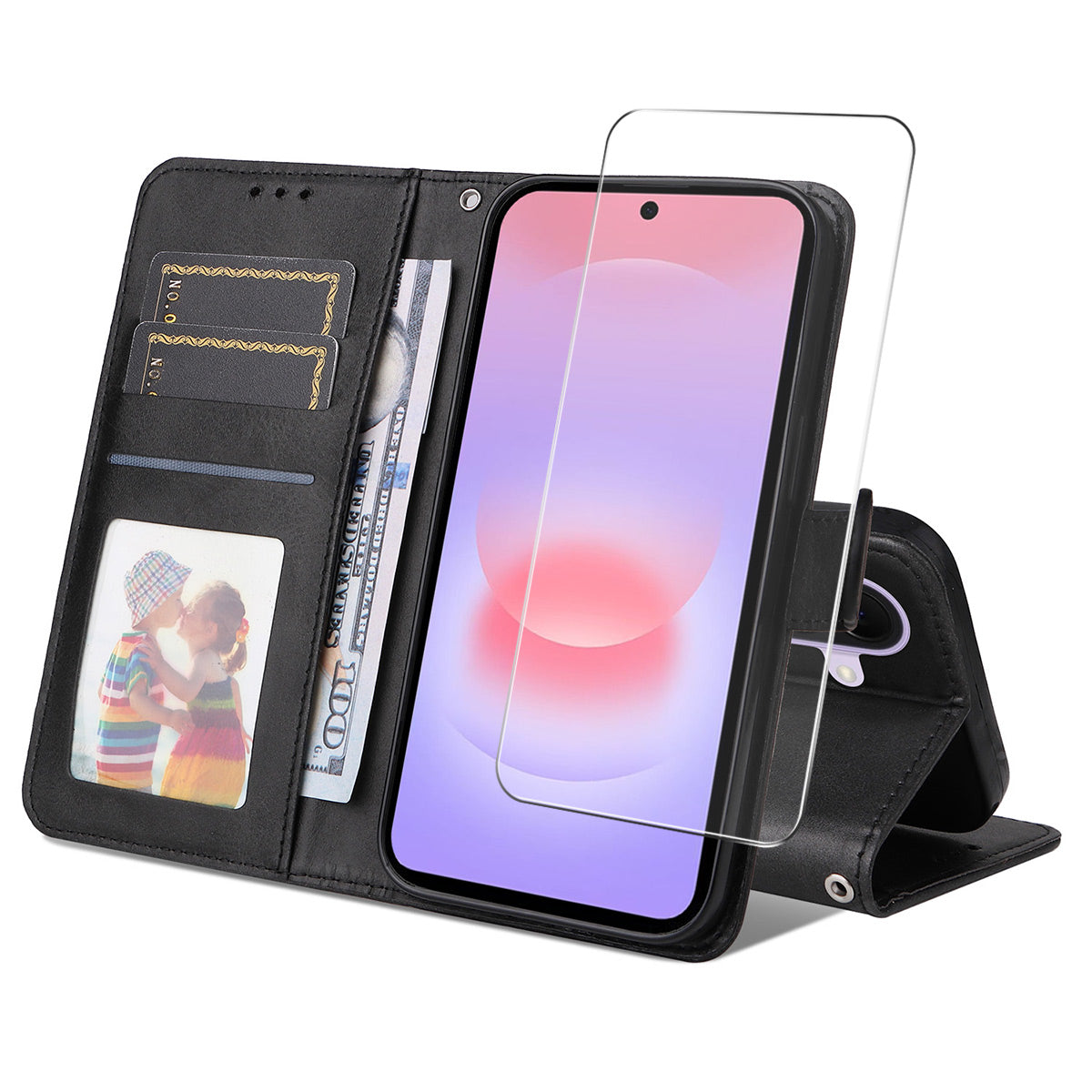 HAT PRINCE för Samsung Galaxy A27 5G PU-läder plånboksfodral ENKAY mobilstativ med 9H härdat glas