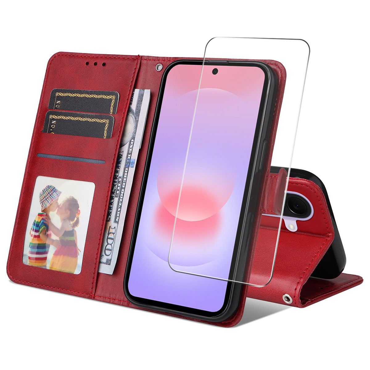 HAT PRINCE för Samsung Galaxy A27 5G PU-läder plånboksfodral ENKAY mobilstativ med 9H härdat glas