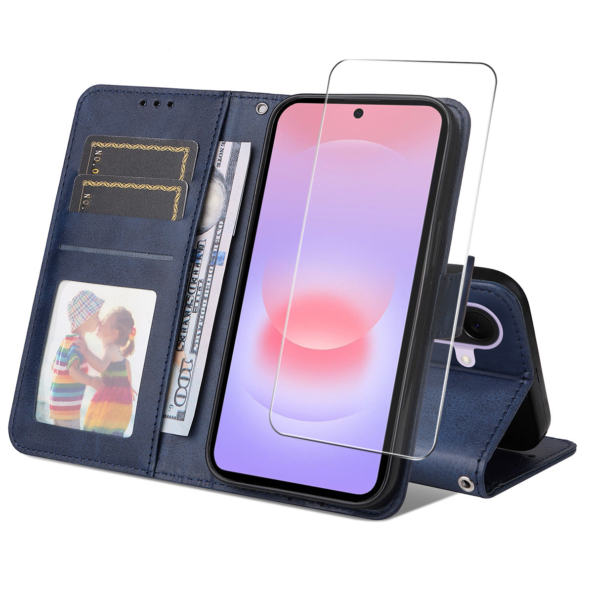 HAT PRINCE för Samsung Galaxy A27 5G PU-läder plånboksfodral ENKAY mobilstativ med 9H härdat glas