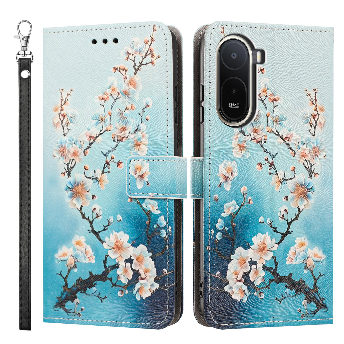 Etui til Xiaomi Redmi A7 Pro 5G / Xiaomi Poco C85x 5G / Xiaomi Redmi A7 Pro 4G (171.56mm), mønstertrykt PU-læder, flip-tegnebogsmobilcover med håndledsrem