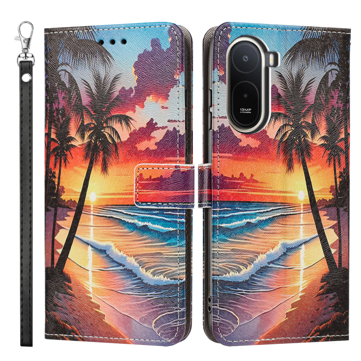 Etui til Xiaomi Redmi A7 Pro 5G / Xiaomi Poco C85x 5G / Xiaomi Redmi A7 Pro 4G (171.56mm), mønstertrykt PU-læder, flip-tegnebogsmobilcover med håndledsrem