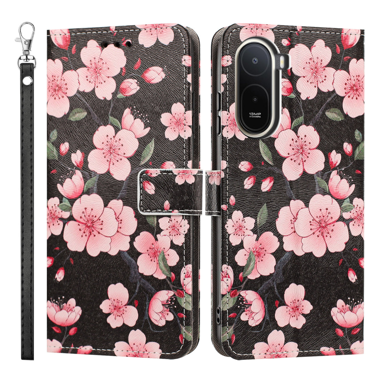 Etui til Xiaomi Redmi A7 Pro 5G / Xiaomi Poco C85x 5G / Xiaomi Redmi A7 Pro 4G (171.56mm), mønstertrykt PU-læder, flip-tegnebogsmobilcover med håndledsrem