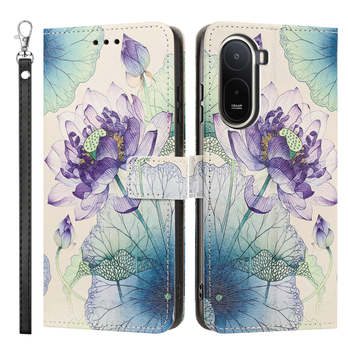 Etui til Xiaomi Redmi A7 Pro 5G / Xiaomi Poco C85x 5G / Xiaomi Redmi A7 Pro 4G (171.56mm), mønstertrykt PU-læder, flip-tegnebogsmobilcover med håndledsrem