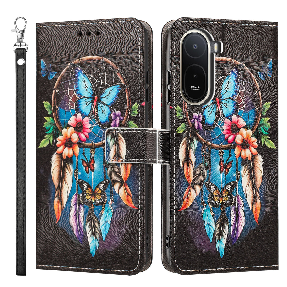 Etui til Xiaomi Redmi A7 Pro 5G / Xiaomi Poco C85x 5G / Xiaomi Redmi A7 Pro 4G (171.56mm), mønstertrykt PU-læder, flip-tegnebogsmobilcover med håndledsrem