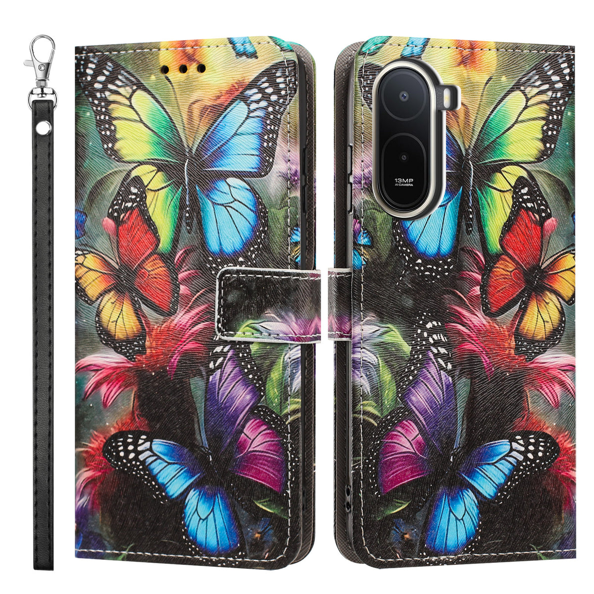 Etui til Xiaomi Redmi A7 Pro 5G / Xiaomi Poco C85x 5G / Xiaomi Redmi A7 Pro 4G (171.56mm), mønstertrykt PU-læder, flip-tegnebogsmobilcover med håndledsrem