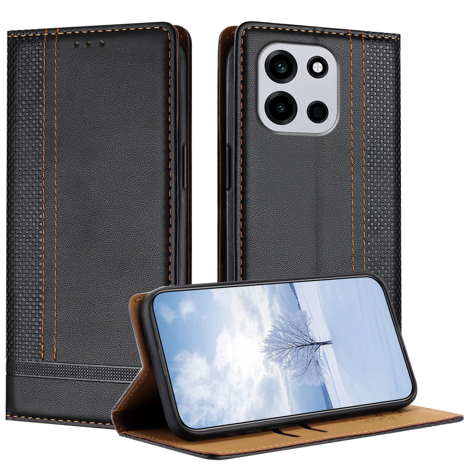 OnePlus Nord CE6 5G / Nord 6 5G / Turbo 6V 5G / Turbo 6 5G-skal, L-format rutmönster, läderstativ, mobilskal med korthållare