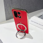 OnePlus 15 5G Magnetiskt Skal Litchi Mönster TPU PU Skal med Elektropläterad Metallring Stativ