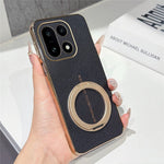 OnePlus 15 5G Magnetiskt Skal Litchi Mönster TPU PU Skal med Elektropläterad Metallring Stativ