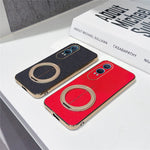 OnePlus Nord CE4 Lite 5G Magnetiskt Skal Litchi Mönster TPU PU Skal med Elektropläterad Metallring Stativ