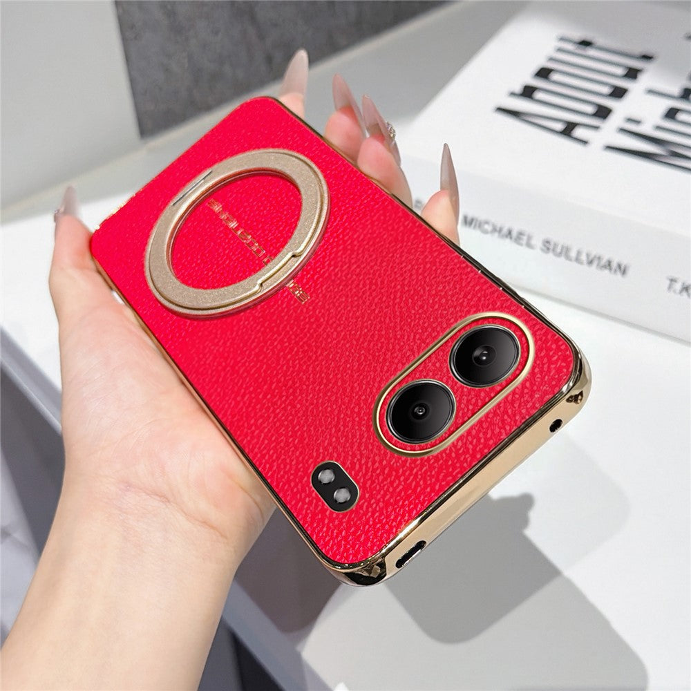 OnePlus Nord 4 Magnetiskt Skal Litchi Mönster TPU PU Skal med Elektropläterad Metallring Stativ
