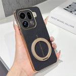 For Oppo Find X9 Pro 5G Magnetic Case Litchi Pattern TPU PU Cover with Electroplated Metal Ring Kickstand