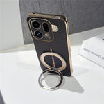 For Oppo Find X9 Pro 5G Magnetic Case Litchi Pattern TPU PU Cover with Electroplated Metal Ring Kickstand